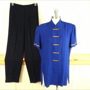Vintage Eastern-Inspired Oriental Blue Black Suit